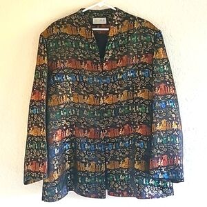 Jan Yuan Silk Brocade Jacket. Size XXL. Chinese Chariot. Black/ Multi Colorway.